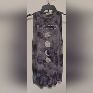 Women's Ginger G Gray Tie-Dye Hippie Sleeveless Top w/ Celestial Design Size L